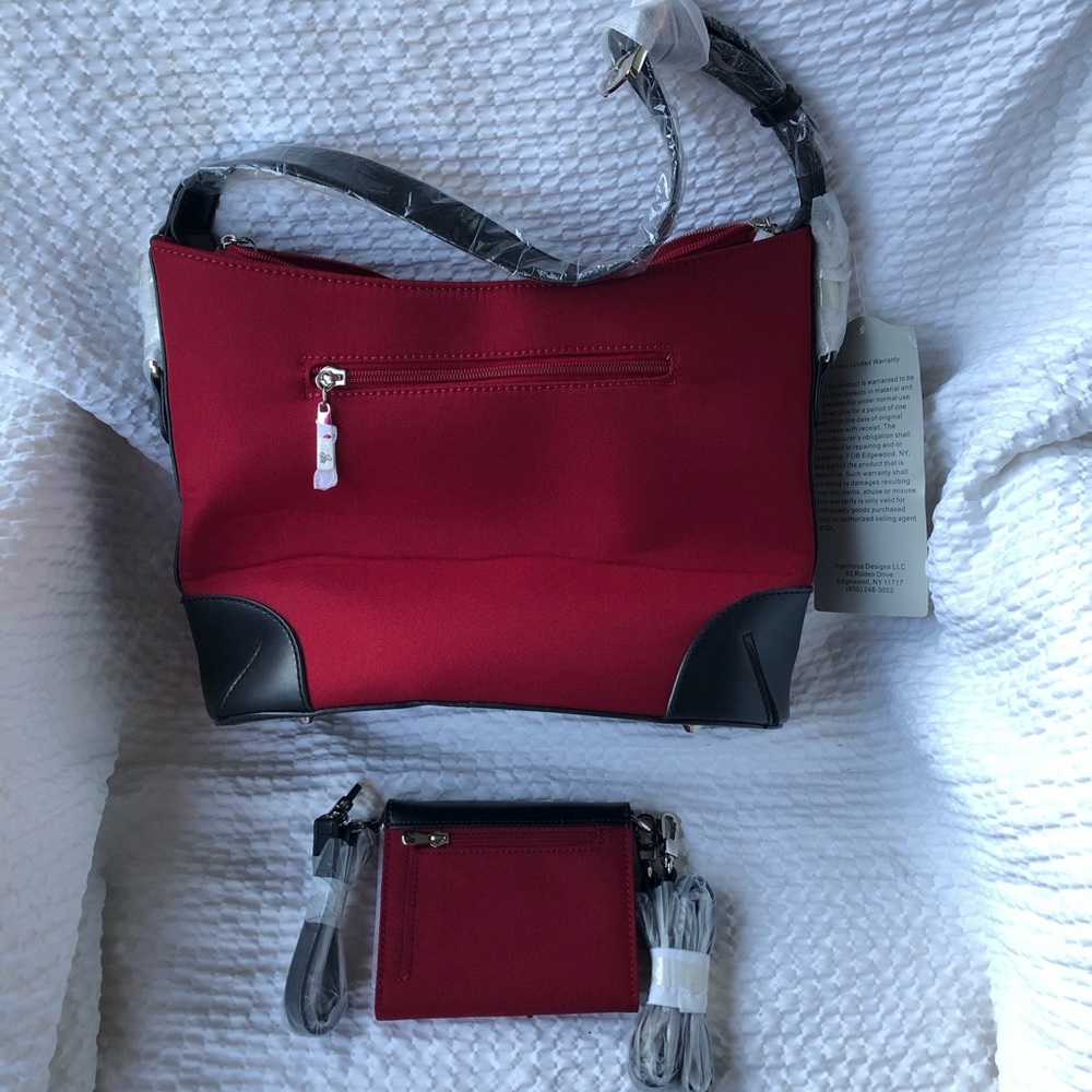 Joy Mangano’s Designer Drop Bag N.W.T. + Shoulder Mini Wallet Rich Red Color. - Picture 9 of 11